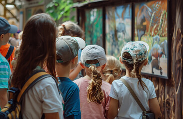 a lot of children on a school trip to the zoo