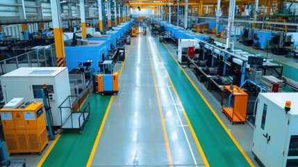 Fototapeta premium A factory floor with many machines and a lot of blue