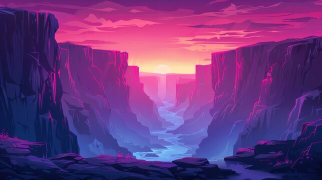 Pink Sunset Over Purple Mountain Canyon