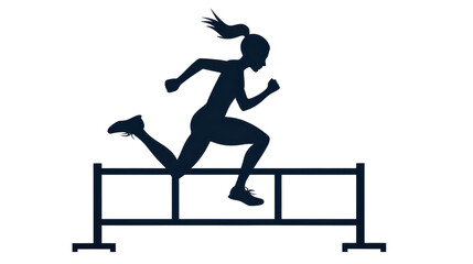 Dynamic black silhouette of a female athlete competing in the m hurdles race.