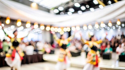 Cultural Event Blur - Blurred background of a cultural event or festival with performances and cultural displays.
