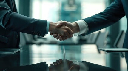 Closeup of a business hand shake between two colleagues.