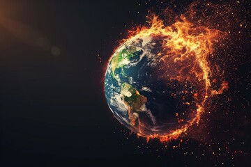 An evocative illustration depicting Planet Earth engulfed in flames, symbolizing the urgent issues of global warming and climate change