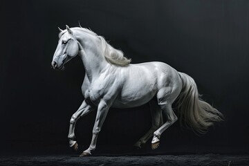 
white andalusian horse stallion isolated on black c