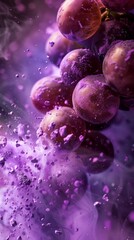 Vibrant purple grape slices: 3D color explosion on a blurry background