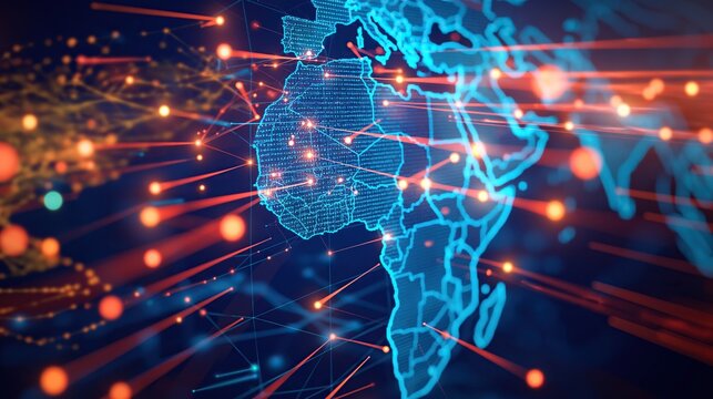 Digital map of Africa, concept of global network and connectivity, high speed data transfer and cyber technology