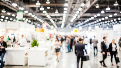 Expo Event Blur - Blurred background of an expo or trade fair event with booths and visitors.
