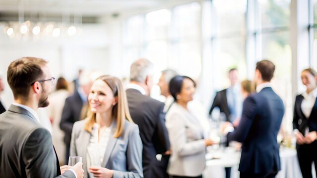 Networking Event Blur - Blurred background of a networking event or mixer with professionals and conversation.

