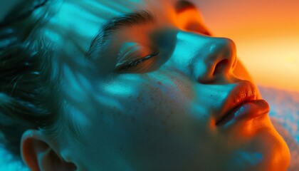 Sexual emotions of a girl with closed eyes in the water, close-up portrait of makeup.