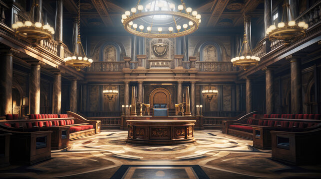 generated Illustration of  empty courthouse room interior