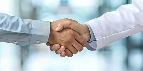 Close-up of a handshake between a doctor and a patient, symbolizing trust, care, and a strong doctor-patient relations.