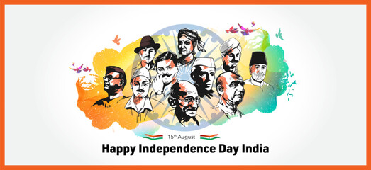 Fototapeta premium Greeting of Independence day of india and remembring freedom fighters and martyrs.