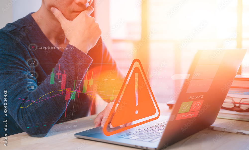 Poster risk warning alert in financial and investment down trend economic global crisis concept businessman