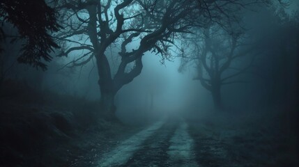 fog in the forest, background for hallooween