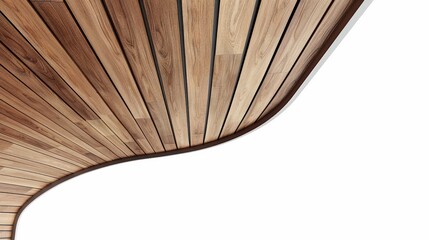 A close-up view of a curved wooden ceiling