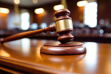 generated Illustration Judgment gavel hammer in court courtroom