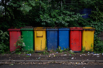 Recycling bins. Colorful trash cans in a row. Recycling concept. Garbage recycling . cleaning ecoligy concept
