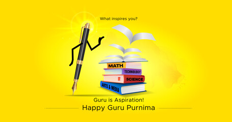 Creative greeting for Guru Purnima Day. Indian education festival.