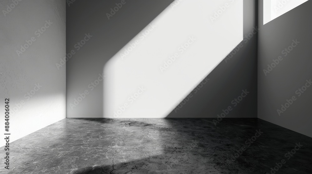 Poster sunlight streams through a window, casting shadows on a concrete floor