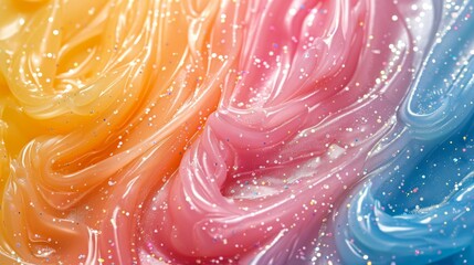 Rainbow glitter slime with a smooth and glossy texture