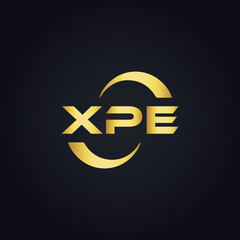 XPE logo. X P E design. White XPE letter. XPE, X P E letter logo design. X P E letter logo design in GOLD, GOLDEN LOGO, THREE, style. letter logo set in one artboard. X P E letter logo vector design.