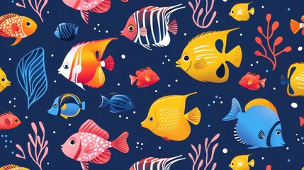 Fototapeta premium Colorful Tropical Fish Seamless Pattern