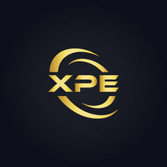 XPE logo. X P E design. White XPE letter. XPE, X P E letter logo design. X P E letter logo design in GOLD, GOLDEN LOGO, THREE, style. letter logo set in one artboard. X P E letter logo vector design.