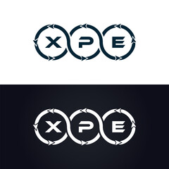 XPE logo. X P E design. White XPE letter. XPE, X P E letter logo design. X P E letter logo design in GOLD, GOLDEN LOGO, THREE, style. letter logo set in one artboard. X P E letter logo vector design.