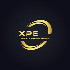 Naklejka premium XPE logo. X P E design. White XPE letter. XPE, X P E letter logo design. X P E letter logo design in GOLD, GOLDEN LOGO, THREE, style. letter logo set in one artboard. X P E letter logo vector design.