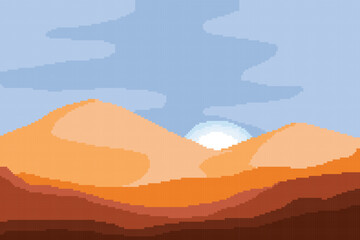 pixel art image of the desert, hot atmosphere during the day there is a beautiful sun shadow