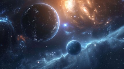 The universe has countless stars, planets, galaxies, cosmic dust, starlight, nebulae, light effects, high resolution, light blue, high detail, high quality, high brightness, professional photography, 