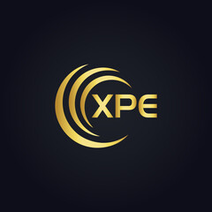 XPE logo. X P E design. White XPE letter. XPE, X P E letter logo design. X P E letter logo design in GOLD, GOLDEN LOGO, THREE, style. letter logo set in one artboard. X P E letter logo vector design.