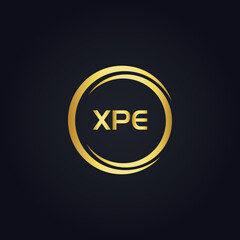 XPE logo. X P E design. White XPE letter. XPE, X P E letter logo design. X P E letter logo design in GOLD, GOLDEN LOGO, THREE, style. letter logo set in one artboard. X P E leator Artwork