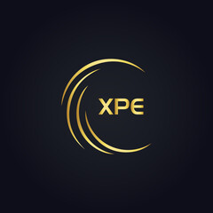 XPE logo. X P E design. White XPE letter. XPE, X P E letter logo design. X P E letter logo design in GOLD, GOLDEN LOGO, THREE, style. letter logo set in one artboard. X P E leator Artwork