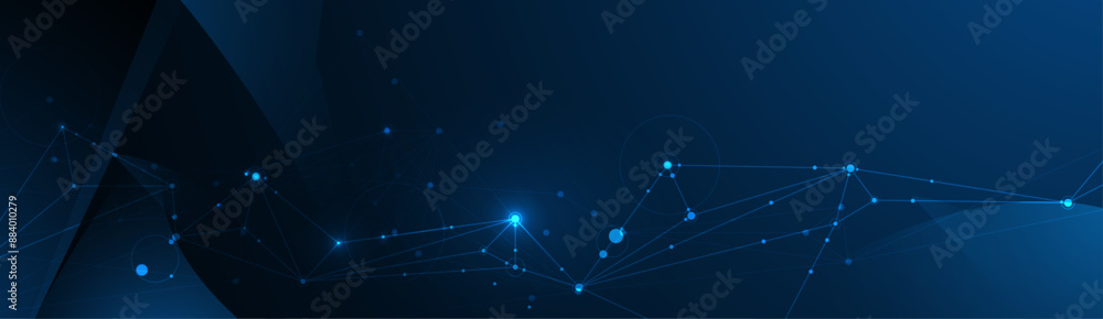 Aufkleber Vector Abstract molecule, internet network connection design for web site. Network Connected lines and dots, technology on blue background. Digital data, communication, science and futuristic concept