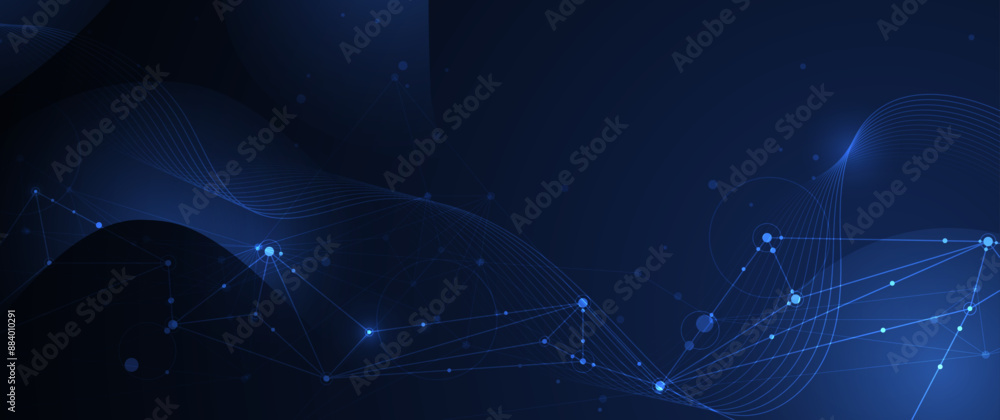 Leinwandbilder Abstract internet, network connection design for web site. Digital data, communication, science and futuristic concept. Vector molecule, Network Connected lines and dots, technology on blue background