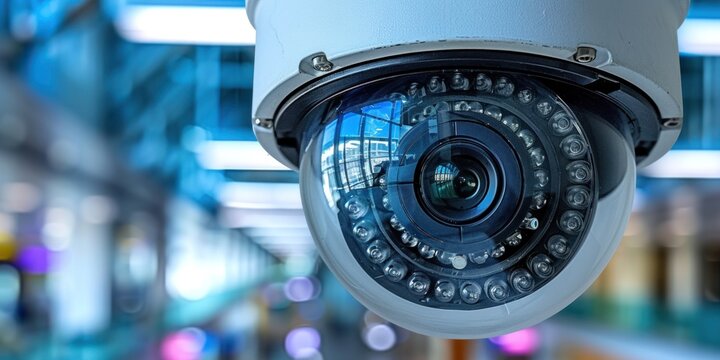 A security camera is being adjusted in an indoor setting