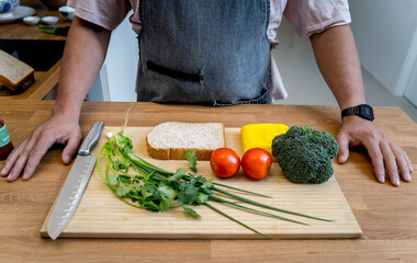 The chef is broadcasting live from workshop how to prepare a vegetarian food