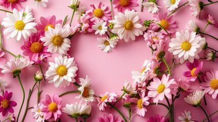 Fototapeta premium Pink and White Daisies on Pink Background.