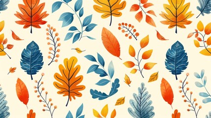 Fototapeta premium Colorful and vibrant hand-painted autumn leaves seamless pattern