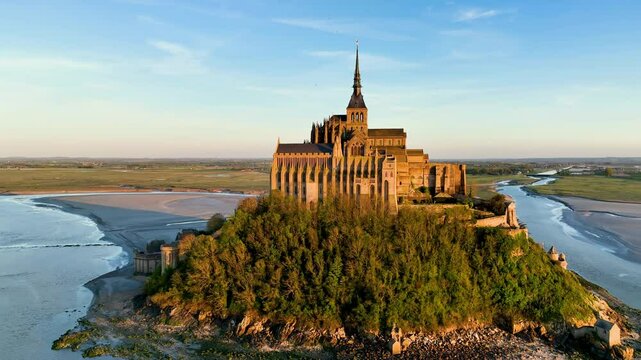 Aerial view of the famous French landmark Saint-Michel. Normandie. France.