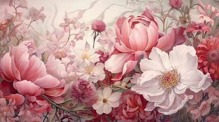 A illustration of big, pastel flowers
