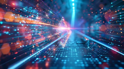 Naklejka premium Futuristic cityscape with a glowing arrow at the center symbolizing progress and innovation. Ai generated