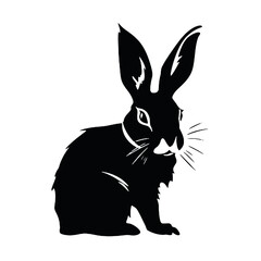 Black  silhouette of a rabbit isolated on white background.