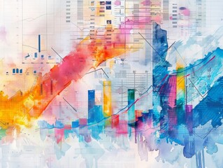 watercolor painting featuring a financial portfolio showcasing diverse assets such as loans and exchanges