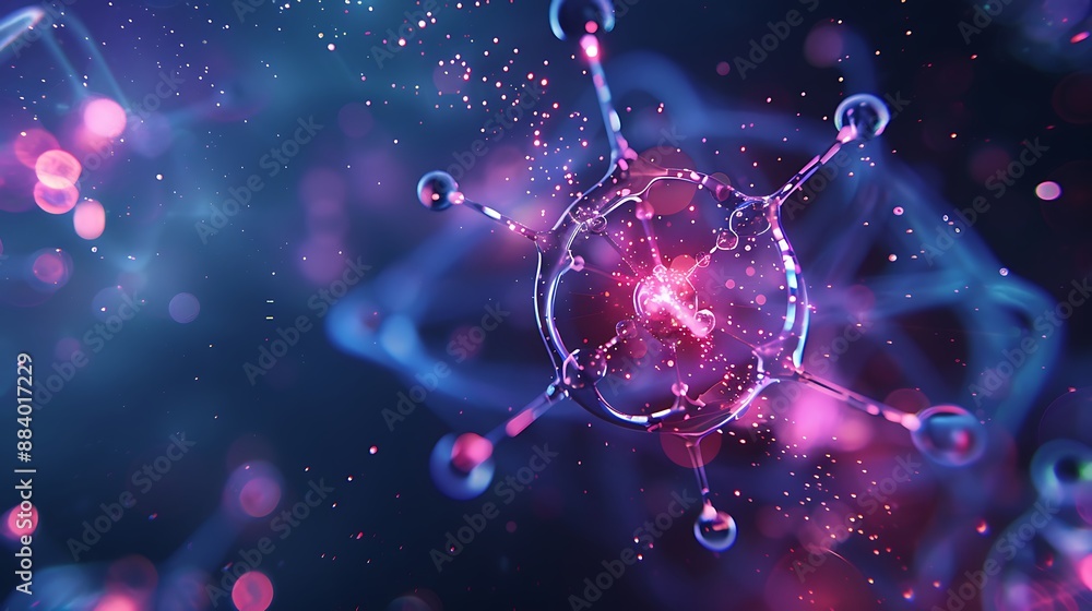 Aufkleber glowing abstract molecule surrounded by sparkling dust. ai generated