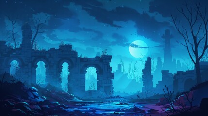 Obraz premium Ancient ruins under the moonlight
