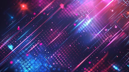 Obraz premium Vibrant Neon Abstract Background with Digital Lines and Dots