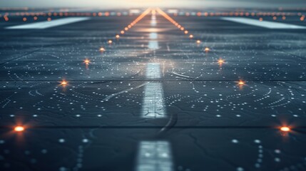 Digital LED runway with futuristic technology elements, perfect for themes of innovation, technology, and modern flight paths.