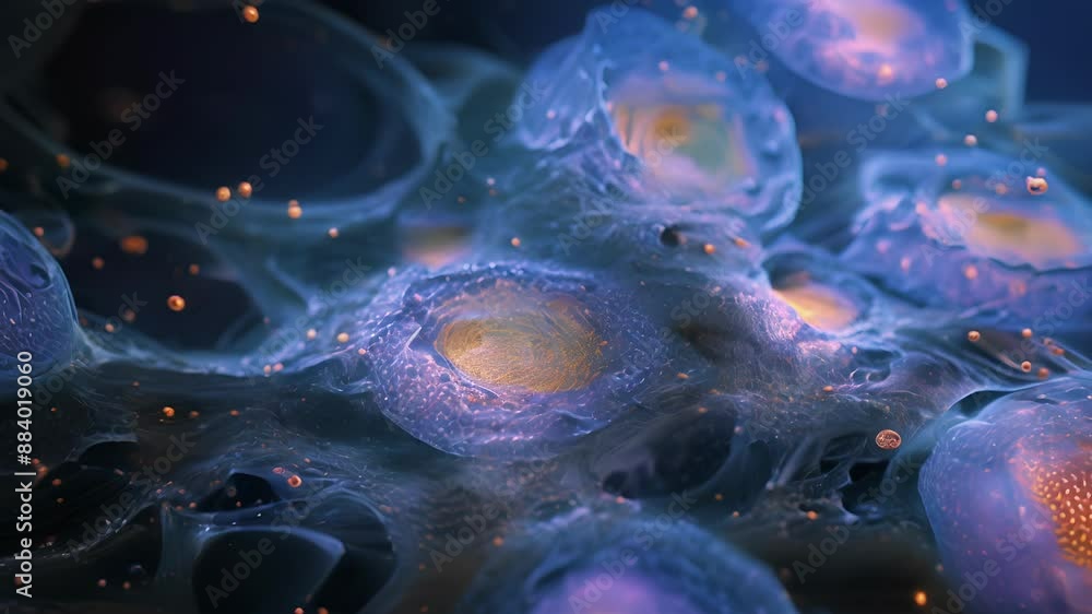 Aufkleber microscopic view of multiple cells with insulin receptors on their surfaces resembling tiny dots.
